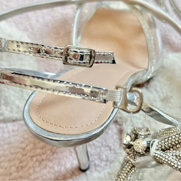 🪩 BRAND NEW VIRAL DIAMOND RHINESTONE GLAM BOW ANKLE WRAP WEDDING BRIDE HEEL - Picture 8 of 8